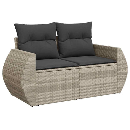 vidaXL Gartensofa mit Kissen 2-Sitzer Hellgrau Poly Rattan