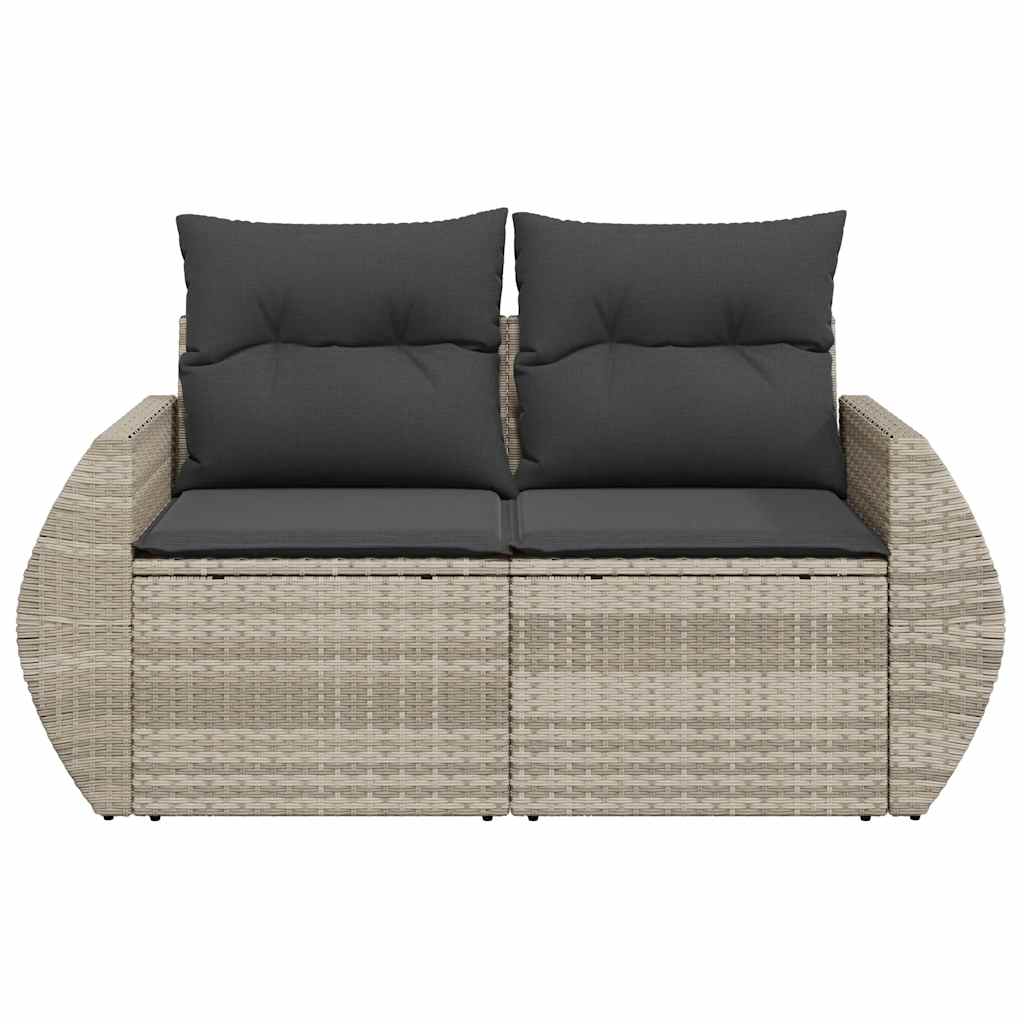 vidaXL Gartensofa mit Kissen 2-Sitzer Hellgrau Poly Rattan