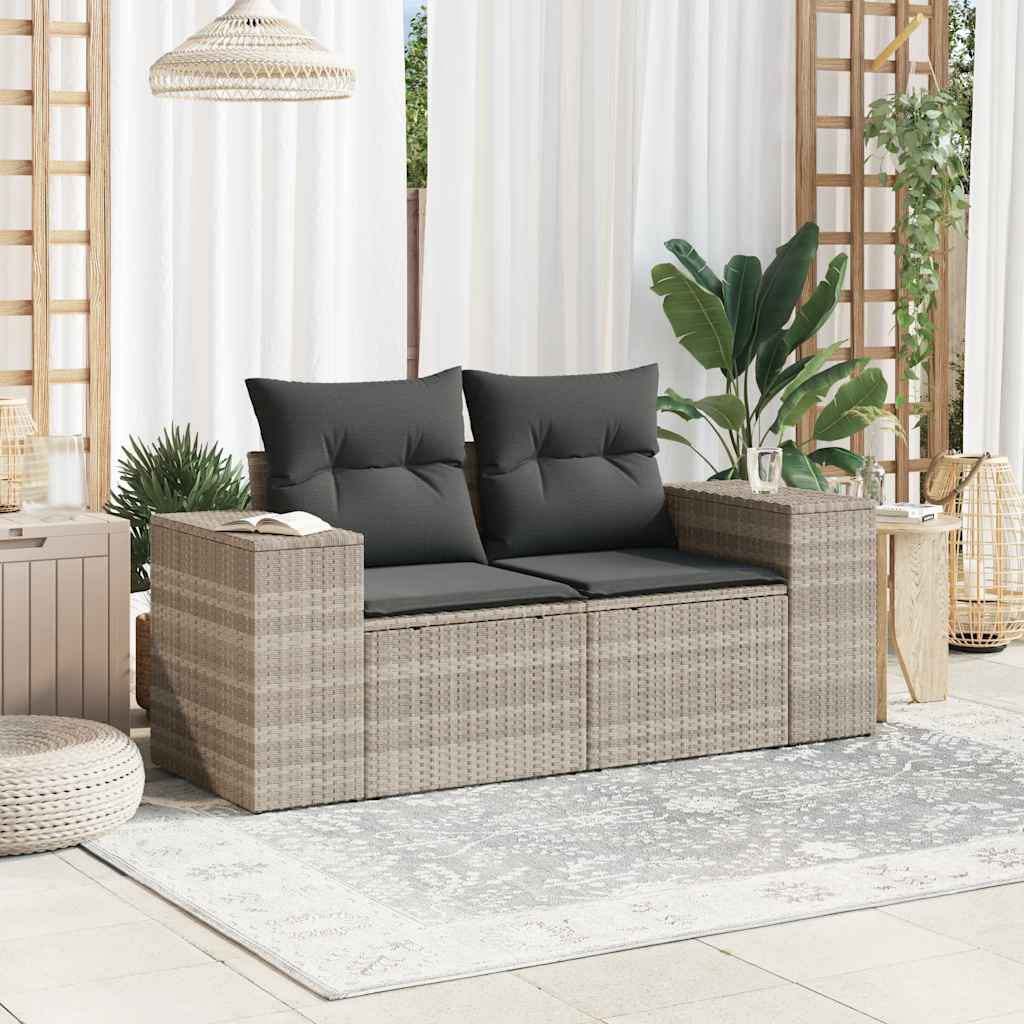vidaXL Gartensofa mit Kissen 2-Sitzer Hellgrau Poly Rattan