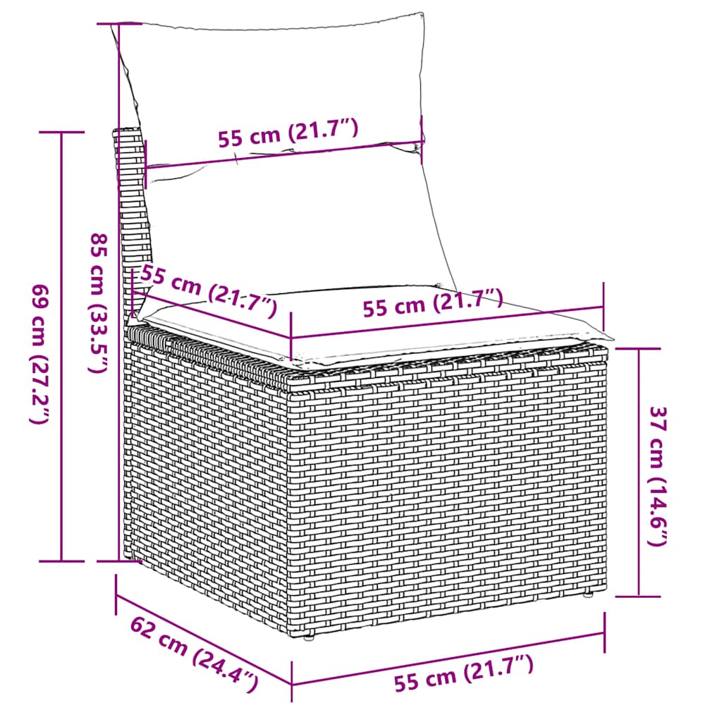 vidaXL Gartensessel ohne Armlehnen mit Kissen Hellgrau Poly Rattan