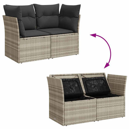 vidaXL Gartensofa mit Kissen 2-Sitzer Hellgrau Poly Rattan