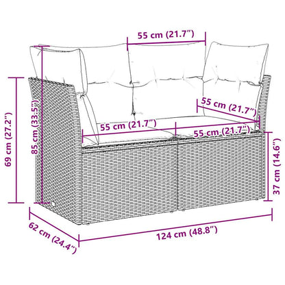 vidaXL Gartensofa mit Kissen 2-Sitzer Hellgrau Poly Rattan
