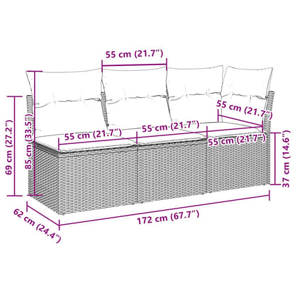 vidaXL Gartensofa mit Kissen 3-Sitzer Hellgrau Poly Rattan