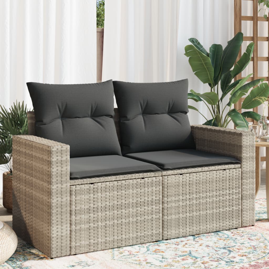 vidaXL Canapé de jardin 2 places avec coussins gris clair en résine tressée