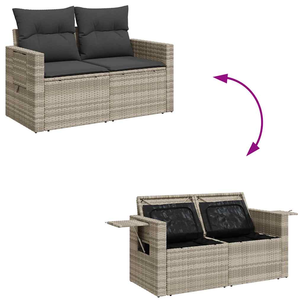 vidaXL Gartensofa mit Kissen 2-Sitzer Hellgrau Poly Rattan
