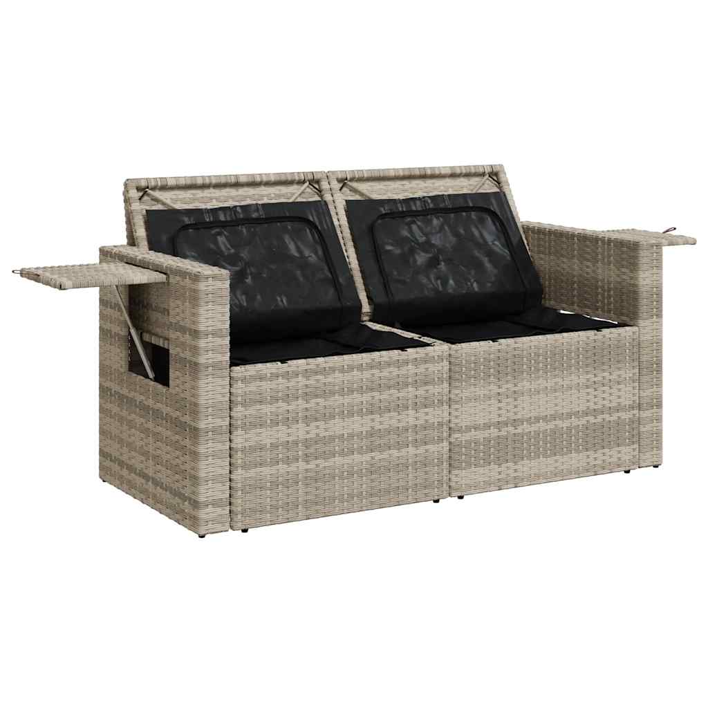 vidaXL Gartensofa mit Kissen 2-Sitzer Hellgrau Poly Rattan