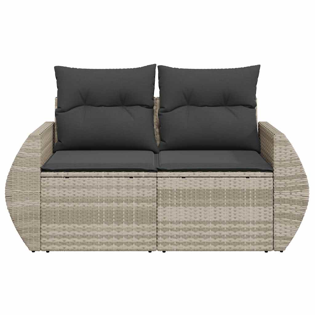 vidaXL Gartensofa mit Kissen 2-Sitzer Hellgrau Poly Rattan