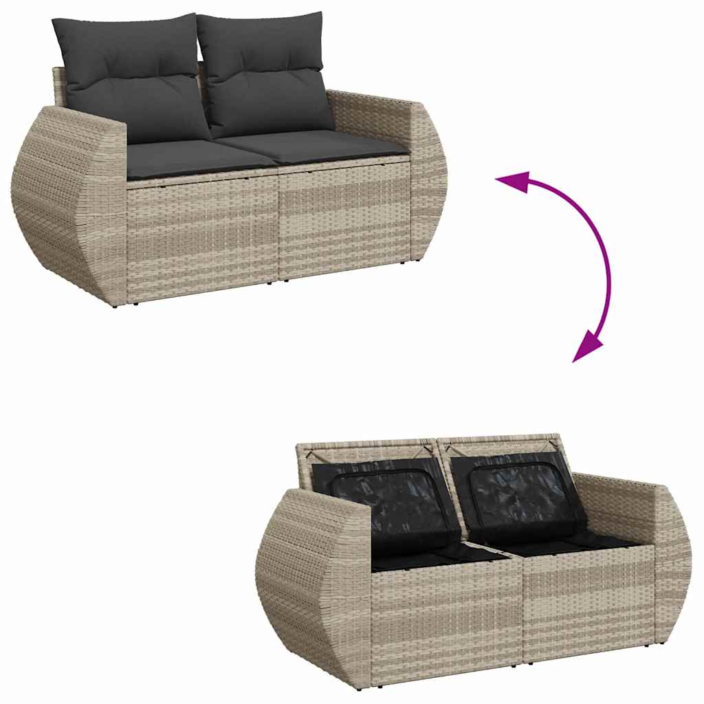 vidaXL Gartensofa mit Kissen 2-Sitzer Hellgrau Poly Rattan
