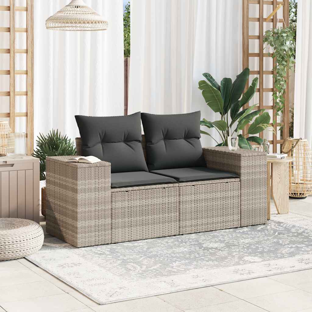 vidaXL Gartensofa mit Kissen 2-Sitzer Hellgrau Poly Rattan