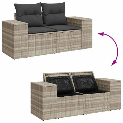 vidaXL Gartensofa mit Kissen 2-Sitzer Hellgrau Poly Rattan