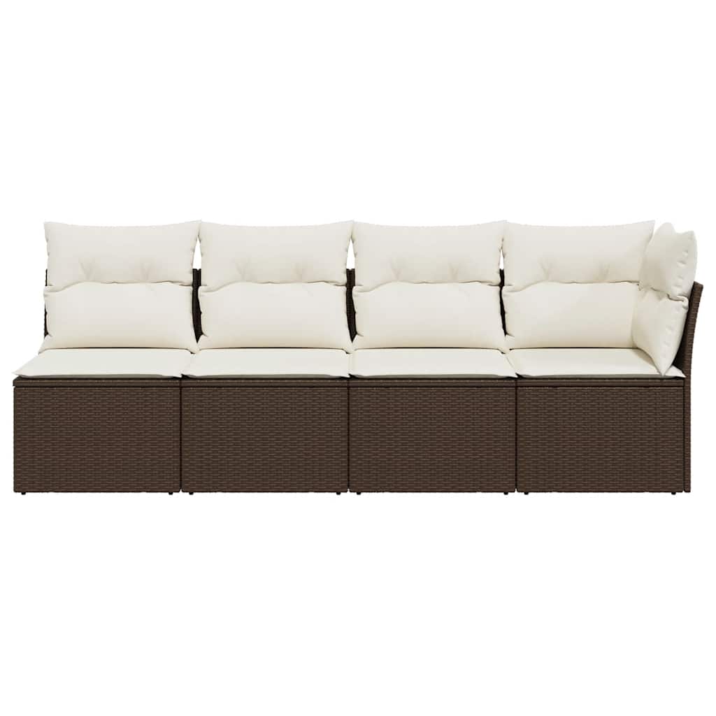 vidaXL Canapé de jardin 4 places avec coussins marron en poly rotin