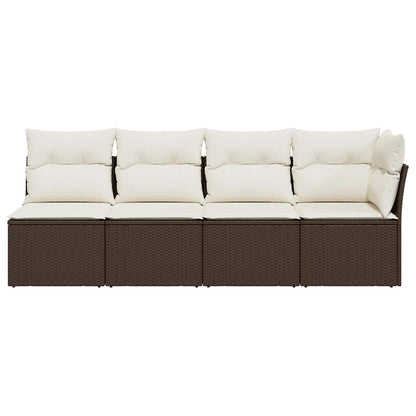 vidaXL Canapé de jardin 4 places avec coussins marron en poly rotin