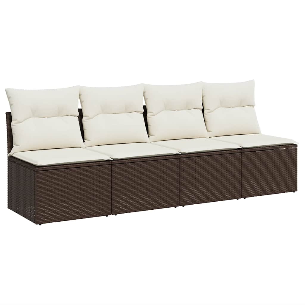vidaXL Canapé de jardin 4 places avec coussins marron en poly rotin