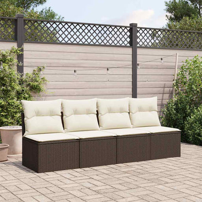 vidaXL Canapé de jardin 4 places avec coussins marron en poly rotin
