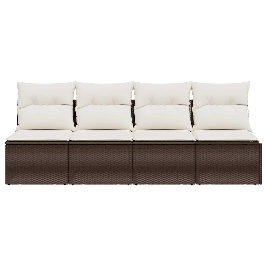 vidaXL Canapé de jardin 4 places avec coussins marron en poly rotin