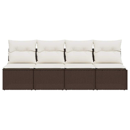 vidaXL Canapé de jardin 4 places avec coussins marron en poly rotin