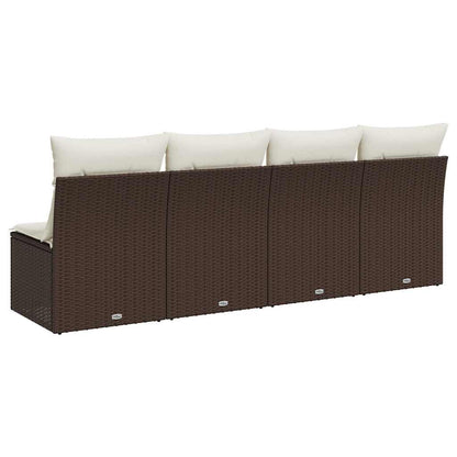 vidaXL Canapé de jardin 4 places avec coussins marron en poly rotin