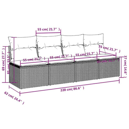 vidaXL Canapé de jardin 4 places avec coussins marron en poly rotin