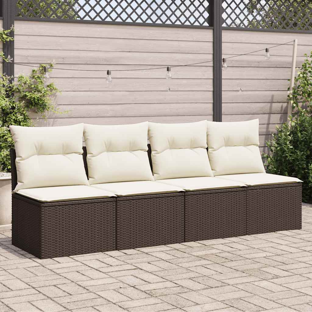 vidaXL Canapé de jardin 4 places avec coussins marron en poly rotin