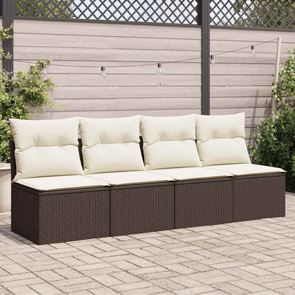 vidaXL Canapé de jardin 4 places avec coussins marron en poly rotin