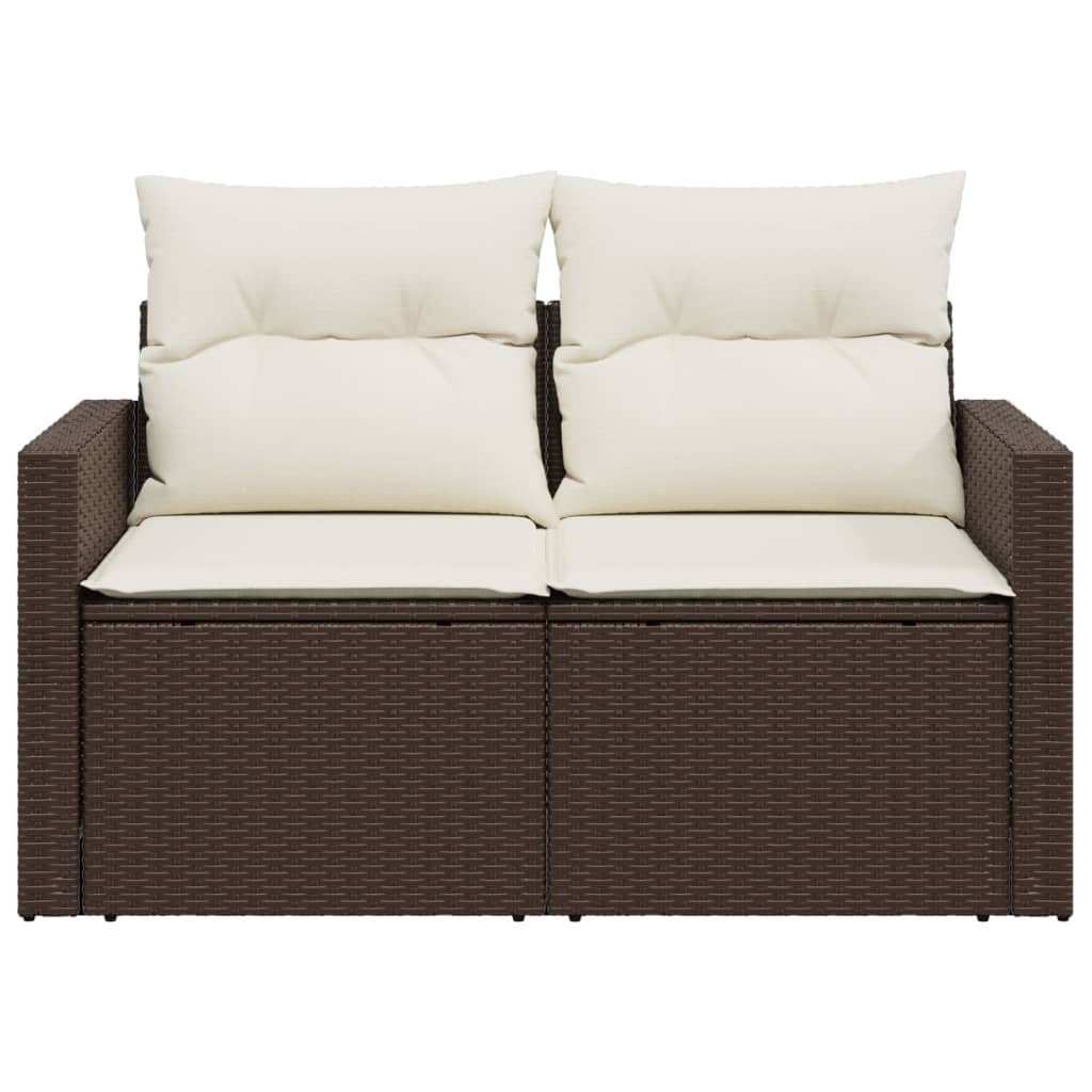 vidaXL Canapé de jardin 2 places avec coussins en résine tressée marron