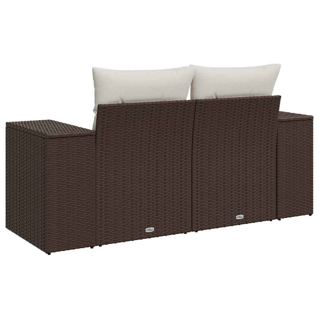 Gartensofa mit Kissen 2-Sitzer Braun Poly Rattan