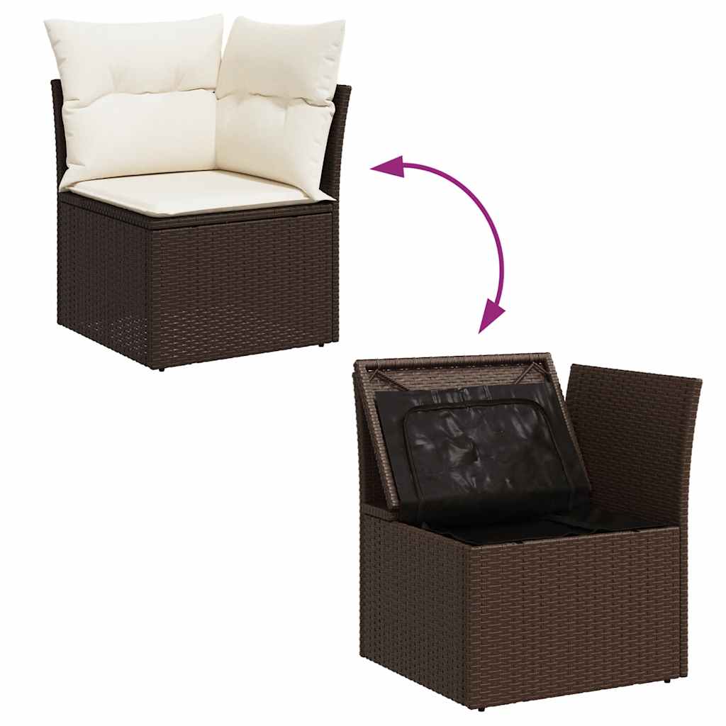 vidaXL Garten-Ecksofa mit Kissen Braun Poly Rattan