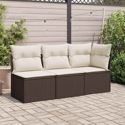 vidaXL Canapé de jardin 3 places avec coussins en résine tressée marron