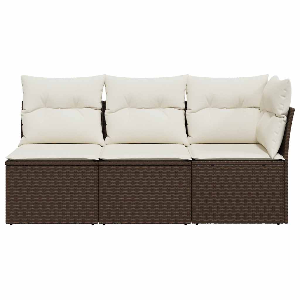vidaXL Canapé de jardin 3 places avec coussins en résine tressée marron