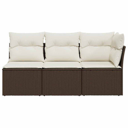 vidaXL Canapé de jardin 3 places avec coussins en résine tressée marron