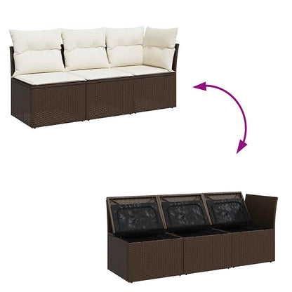 vidaXL Canapé de jardin 3 places avec coussins en résine tressée marron