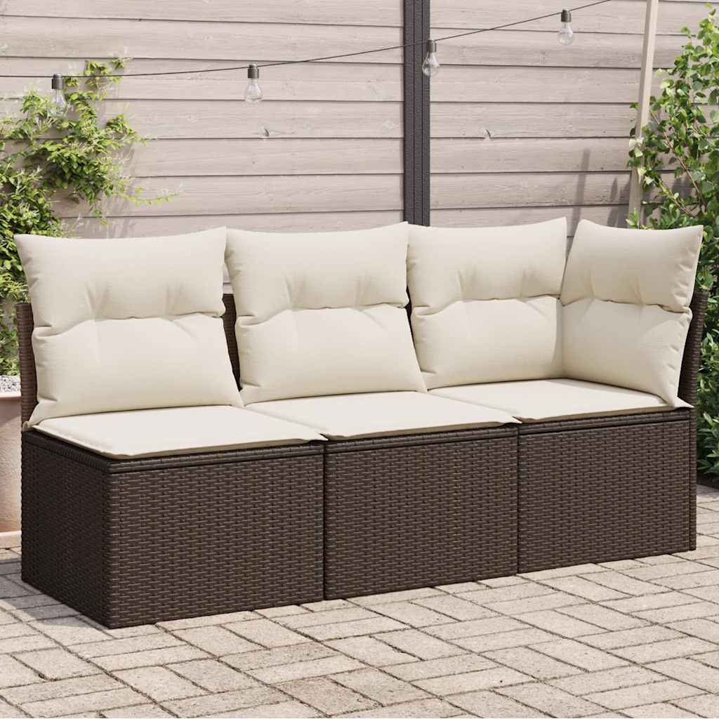vidaXL Canapé de jardin 3 places avec coussins en résine tressée marron