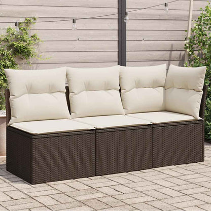 vidaXL Canapé de jardin 3 places avec coussins en résine tressée marron