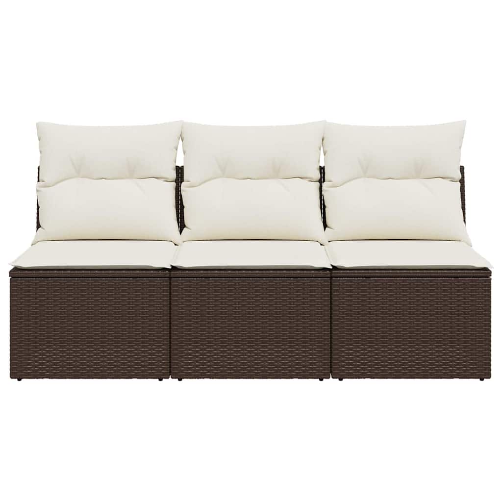 vidaXL Gartensofa mit Kissen 3-Sitzer Braun Poly Rattan