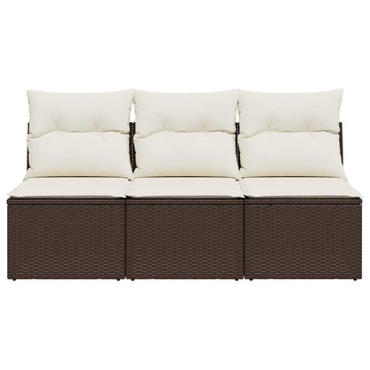 vidaXL Gartensofa mit Kissen 3-Sitzer Braun Poly Rattan