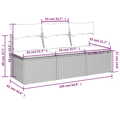 vidaXL Gartensofa mit Kissen 3-Sitzer Braun Poly Rattan
