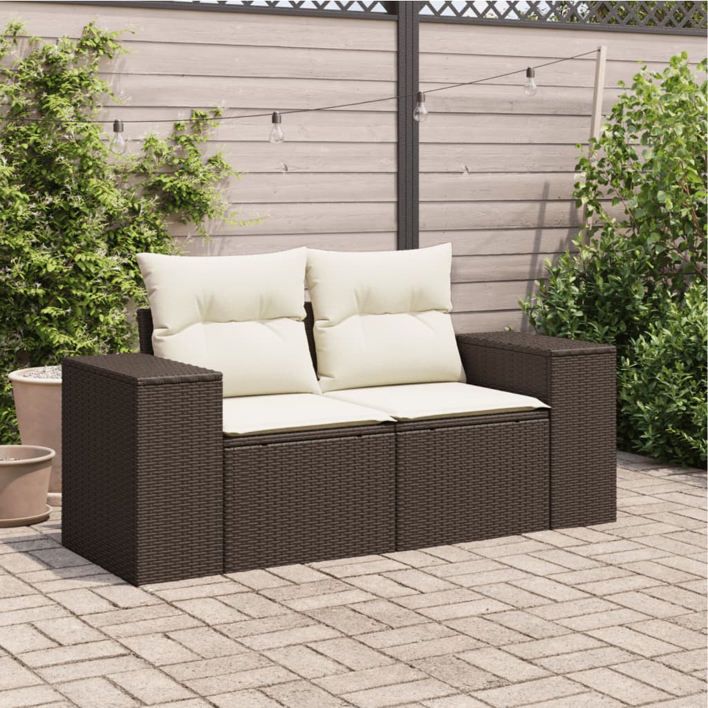 vidaXL Gartensofa mit Kissen 2-Sitzer Braun Poly Rattan