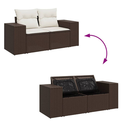 vidaXL Gartensofa mit Kissen 2-Sitzer Braun Poly Rattan