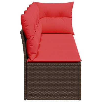 Gartensofa mit Kissen 4-Sitzer Braun Poly Rattan
