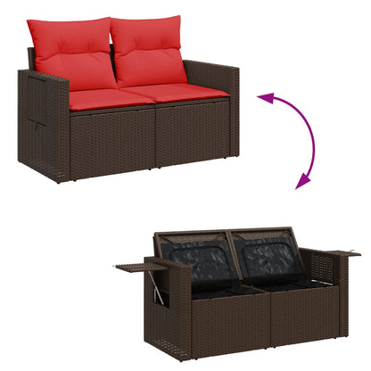 vidaXL Gartensofa mit Kissen 2-Sitzer Braun Poly Rattan