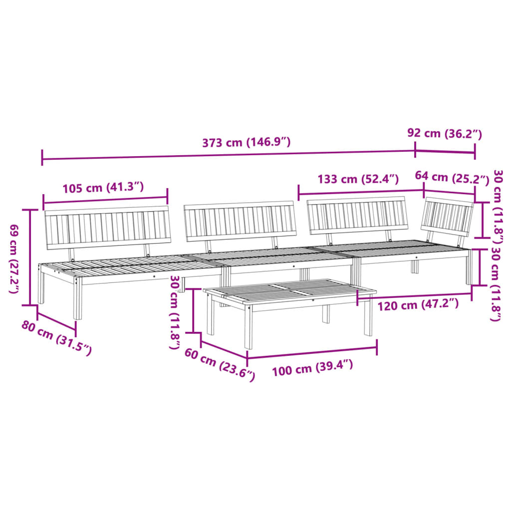 vidaXL 4-tlg. Garten-Sofagarnitur aus Paletten Massivholz Akazie