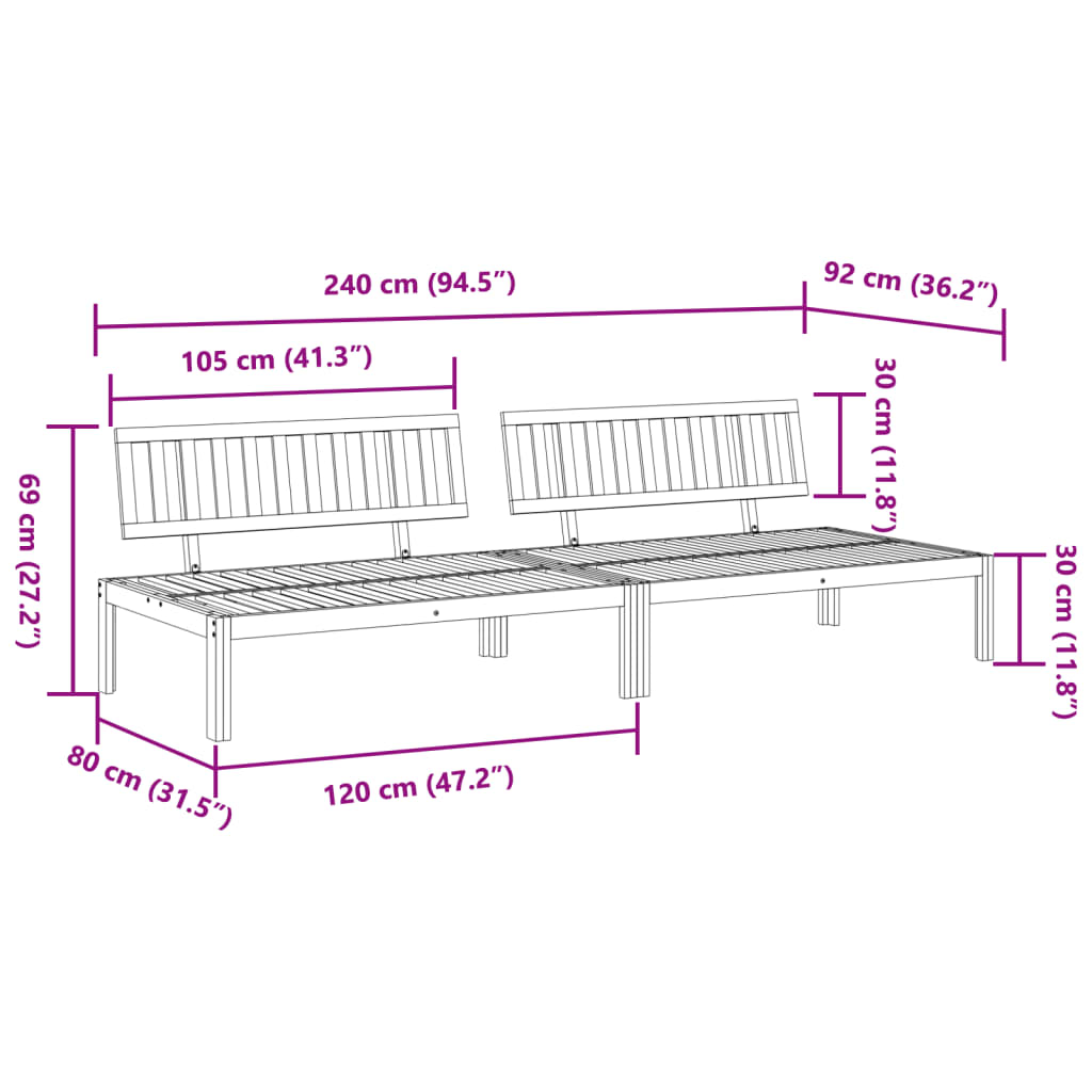 vidaXL Canapés centraux de jardin en palettes 2 pcs Bois d'acacia massif