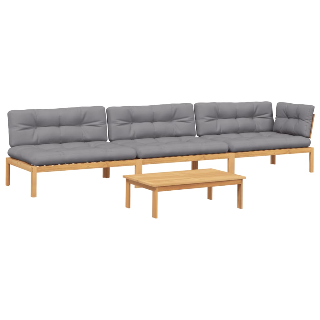 vidaXL Salon de jardin 4 pièces en palettes avec coussins Bois d'acacia