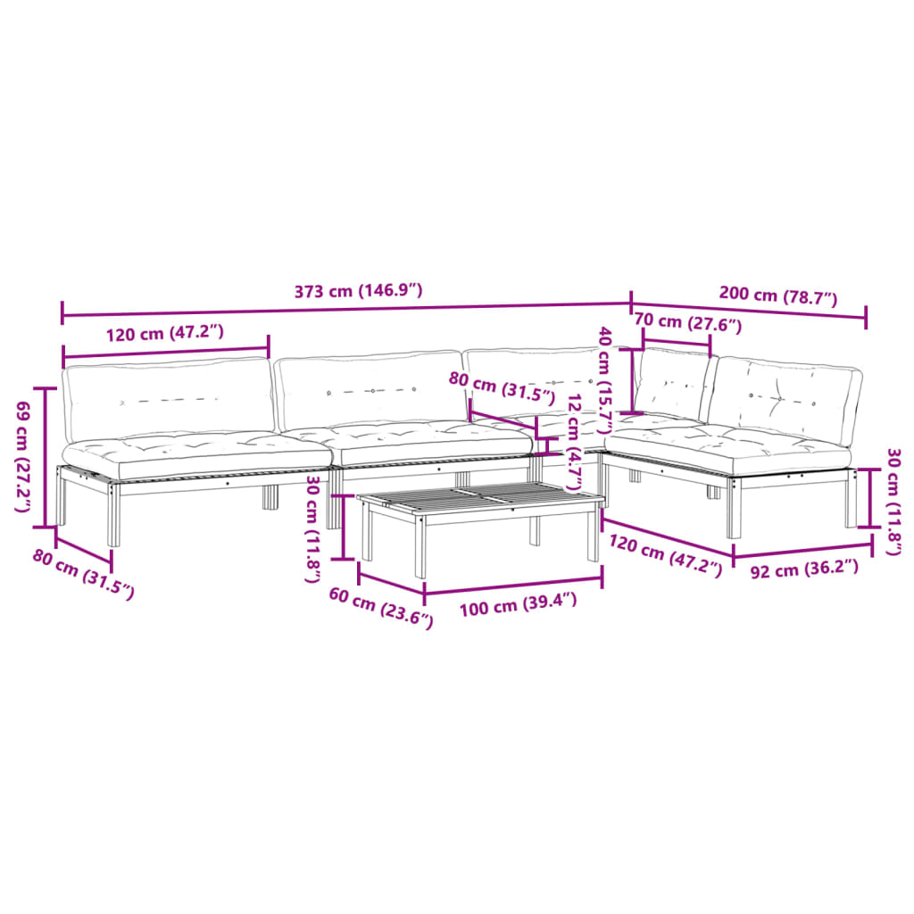 vidaXL Ensemble de canapé de jardin 5 pièces en palettes avec coussins bois d'acacia