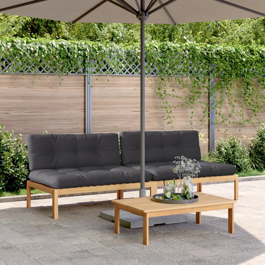 vidaXL Garten-Mittelsofas aus Paletten 2 Stk. mit Kissen Akazienholz