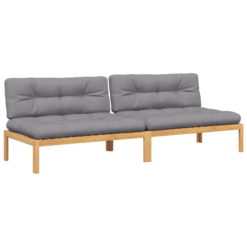 vidaXL Garten-Mittelsofas aus Paletten 2 Stk. mit Kissen Akazienholz