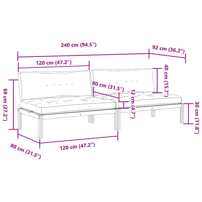 vidaXL Garten-Mittelsofas aus Paletten 2 Stk. mit Kissen Akazienholz