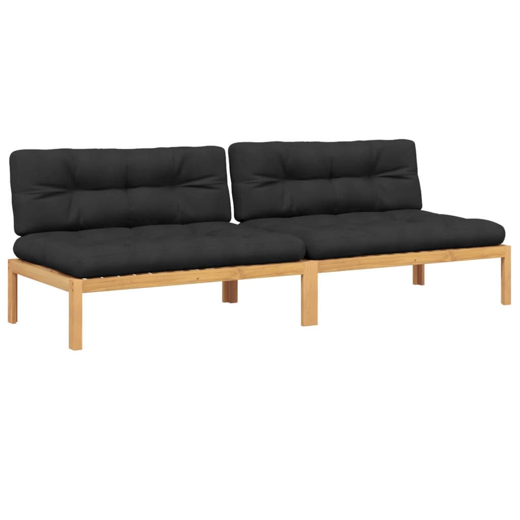 vidaXL Garten-Mittelsofas aus Paletten 2 Stk. mit Kissen Akazienholz