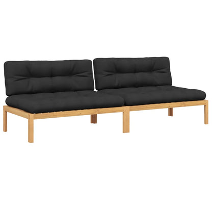vidaXL Garten-Mittelsofas aus Paletten 2 Stk. mit Kissen Akazienholz
