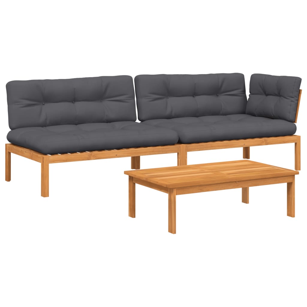vidaXL Salon de jardin 3 pcs en palettes avec coussins Bois d'acacia